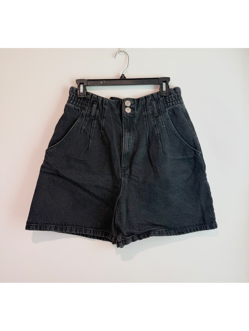 Zara Black High-Waisted Denim Shorts with Elastic Waistband Size 10